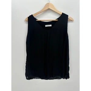 Camiseta sin mangas Gigi Moda para mujer negra de seda talla grande hecha en Italia forrada informal mínima - Imagen 1 de 6