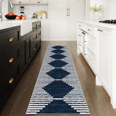 Hallway Runner Rug，2.6x8 Moroccan Modern Stripe Carpet Washable Machine Bathr... - Image 1 of 4