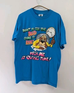 Vintage Dog Quitting Time Grafik T-Shirt Comic Satire Unisex L  - Bild 1 von 16