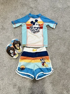 Disney Store Mickey Mouse Swim Trunks & Rash Guard Go Places Toddler Size 2 - Picture 1 of 16