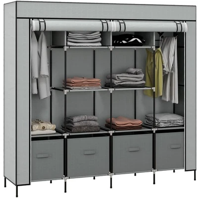 HOMCOM Fabric Wardrobe w/ 12 Shelves 2 Hanging Rails Foldable Closets - Image 1 of 4