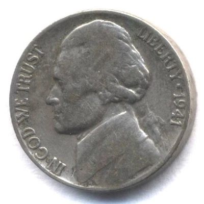 1941 P JEFFERSON NICKEL SCARCE RARE US AMERICAN OLD AUCTION  5 CENT COIN #1252 - Image 1 of 2