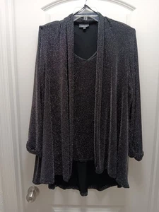 Dressbarn Damen 2X Schwarz Silber Glitzer Tank/Jacke Set Urlaub Abend Formell - Bild 1 von 6