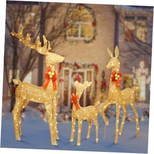 Large Lighted Christmas Reindeer Decoration - 3-Piece 3D Outdoor Reindeer - Picture 1 of 8