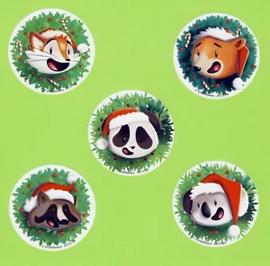 15 animali in cappelli di Babbo Natale adesivi grandi - Natale - panda, volpe, koala, orso - Foto 1 di 1