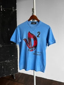 Dsquared2 Blue Short Sleeve Crew Cotton T-Shirt Big Print New Dean Fit Size - S - Picture 1 of 5
