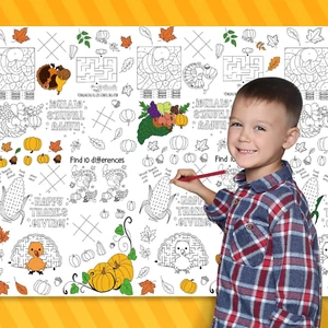 Thanksgiving Coloring Table Cloth, Giant Paper Tablecloths for Kids Rectangle Co - Picture 1 of 12