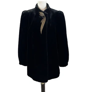 Vintage Sasson 80's New York Paris Faux Fur Black Swing Coat size 12 Union Made - Picture 1 of 12