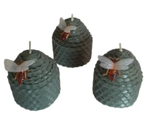 Set of 3 Honeycomb Beehive Beeswax Candles Natural Votive Bee 2" Green - Picture 1 of 10