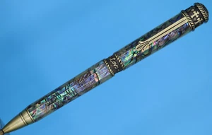 Faith, Hope & Love Ballpoint Pen in Antique Brass Finish with Paua Abalone Shell - Picture 1 of 9