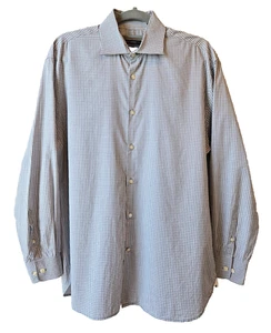 John Varvatos USA Slim Fit Mini Check Button Long Sleeve Dress Shirt 16.5 32/33 - Picture 1 of 14