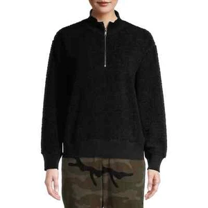 Time And Tru Sherpa Quarter Zip Black Sweater Women's Size XL (16-18) - Picture 1 of 6