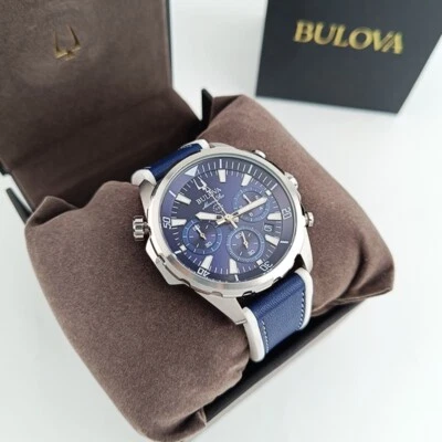 Bulova 96B287 Marine Star Blue Men's Quartz Chronograph Watch 43mm Leather Strap - Image 1 of 4