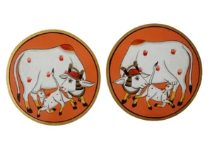 Juego de 2 pinturas de vaca pintadas a mano sobre placa de madera para decoración del hogar - Imagen 1 de 6