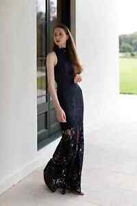 RODEO SHOW Navy Blue Lace DRESS Size 10 Long Madrid Gown Cocktail Party Wedding