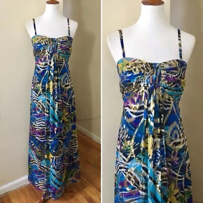 Maxi Vestido Oleg Cassini Metálico Seda Talla 4 Floral Selva Noche Formal Foto 1 de 4