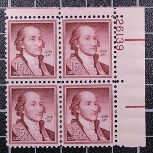 Scott 1046 15 centavos John Jay MNH placa bloque de 4 UR #26139 - SCV - $2,75 - Imagen 1 de 1