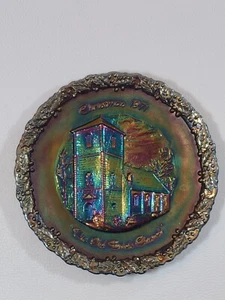 Fenton Carnival Glass Plate Christmas 1971 #2 The Old Brick Church Virginia - Picture 1 of 5
