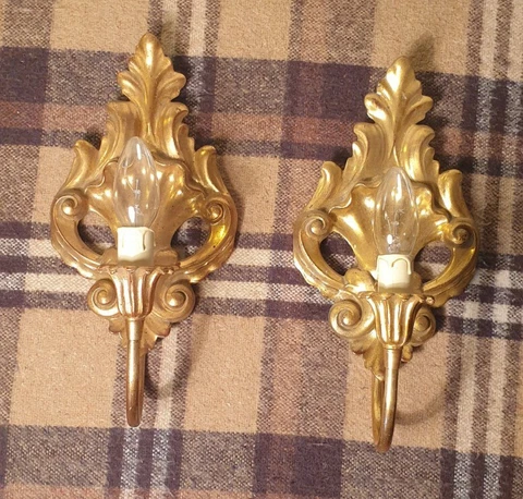 Pair of Gold Rococo Style Wall Sconces Made in Belgium, Beautiful Things! Cover