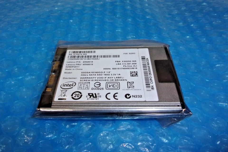 Lenovo 160GB SSD (MSATA) 1.8" Intel Sata Hard Drive 45N8018 SSDSA1M160G2LE - Image 1 of 3
