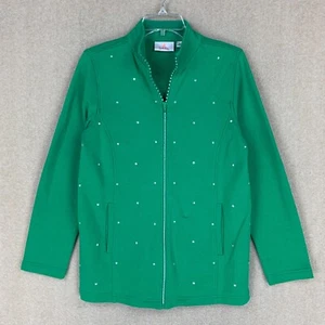 Quacker Factory Womens Sweater XS Green Embellished Rhinestone Full Zip Bling - Picture 1 of 14