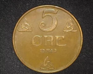 NORWAY 1939 5 ORE KM368 EXTREMELY FINE ~X73 - Picture 1 of 2