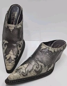 DONALD J. PLINER Colección Western Couture MULES Cuero Talla 8 Plateado Metálico - Imagen 1 de 18