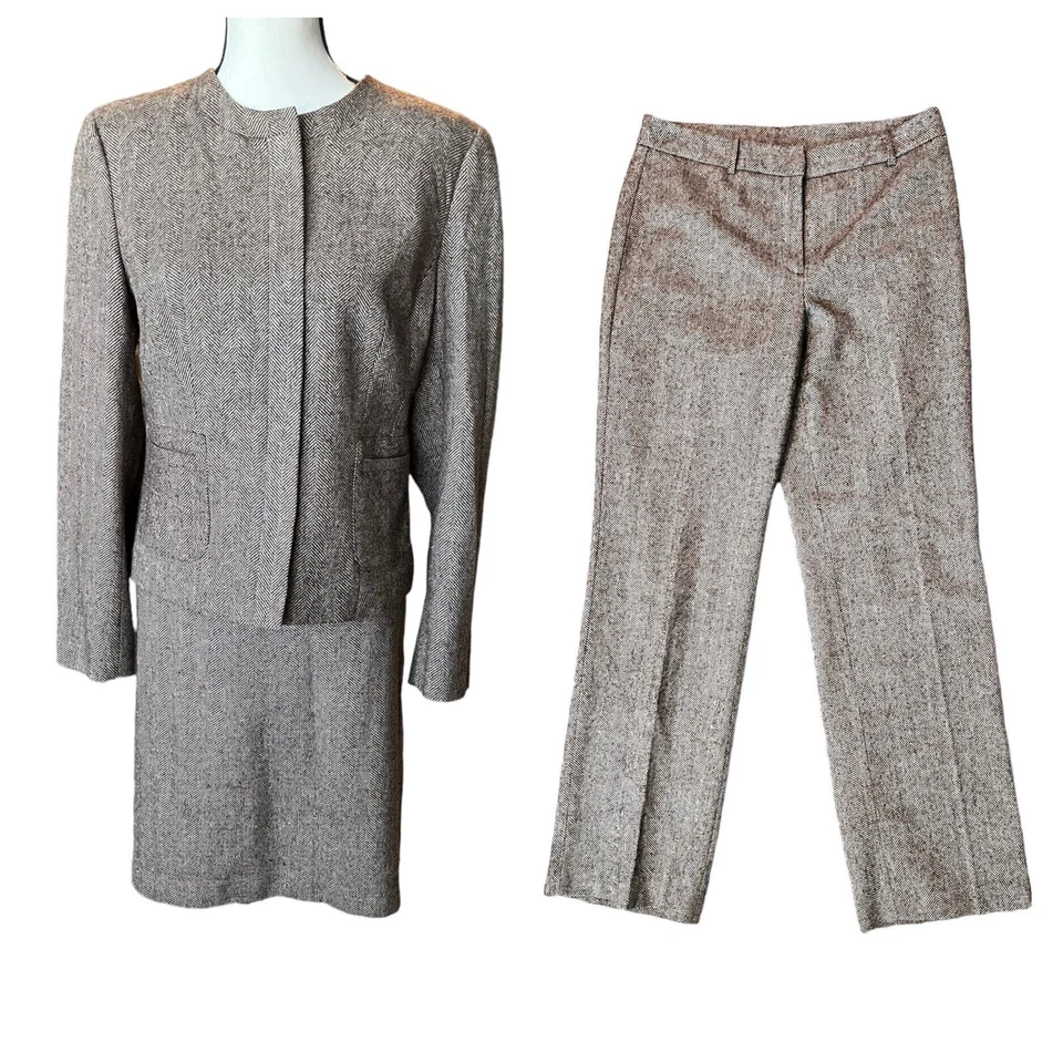 Conjunto de traje para mujer Evan-Picone mezcla de lana tweed 3 piezas marrón talla 8 Foto 1 de 4