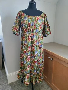 Handmade Dress L Scoop Neck Puff Sleeve Mumu Christmas Ruffle Boho Prairie Folk - Picture 1 of 9