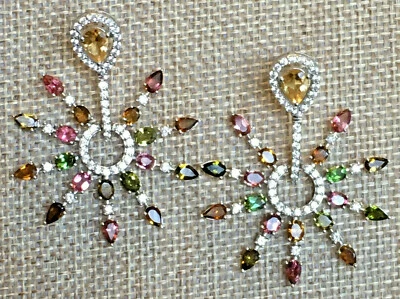 RARITIES White Zircon and Multi-Color Gemstone Starburst Drop Earrings NWT - Image 1 of 4