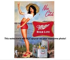Miller High Life Beer Ad Girl PHOTO,Liquor Bar Sign Vintage Fishing Sexy Hot
