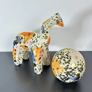 Vintage Pier One Porzellan Giraffe & Kugel abstrakte kubistische Giraffe Figur 8" T - Bild 1 von 9
