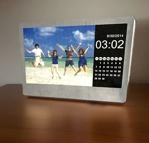 Sylvania 7” Stainless Steel Digital Photo Frame W/ Clock & Calendar Display Desk - Picture 1 of 7