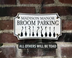 Custom Magical Wizarding Broom Parking Solid Wood and Paint Sign - Picture 1 of 13
