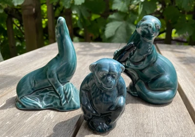 Poole Pottery Blue Animals - seal, otter & Poole style chimp  - Image 1 of 4