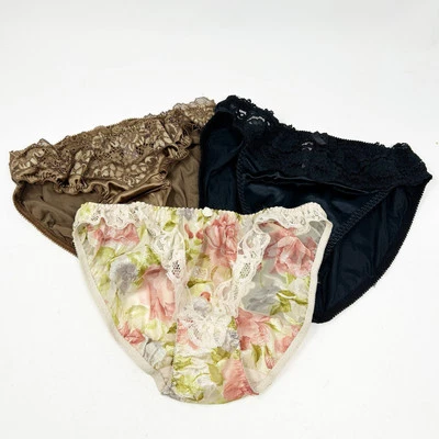 Victorias Secret VS Vintage Second Skin Bundle Lot (3) High Cut Satin Lace Panty - Image 1 of 4