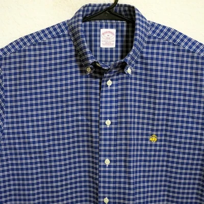 Camisa Brooks Brothers Para Hombre Mediana Manga Larga Botón Sin Hierro Azul Blanco Rayas Foto 1 de 4