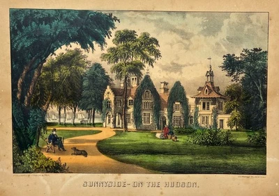 Litografia antiga original Currier & Ives Sunnyside on the Hudson Ca. 1857–71 - Imagem 1 de 4