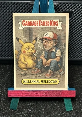 Garbage Failed Kids Millennial Meltdown Card Pikachu Ash Pokémon Parody NOT GPK! - Image 1 of 2