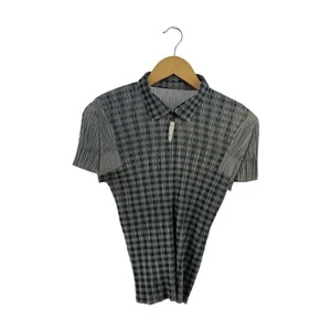 Issey Miyake Pleats Please Polo Shirt Gray Polyester Check 3XL Used - Picture 1 of 5