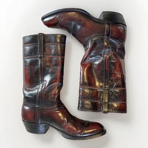 Stivali vintage El Dorado pelle nera ciliegia uomo taglia 10 B cowboy stufa 9133 - Foto 1 di 20