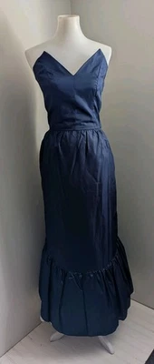 Vestido de graduación vintage años 80 sin tirantes azul marino maxi encaje fiesta Southern Belle 6 S XS Foto 1 de 4