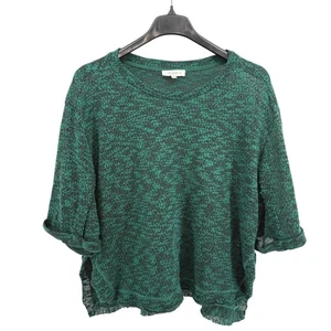 Umgee grün schwarz Strick Oberteil 3/4 Arm Pullover ausgefranster Saum gebraucht Damen XL - Bild 1 von 9