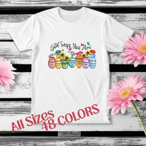 God Says New Cotton Women's Tshirt, New Cute Ladies Top 70 Colors, God Shirt - Picture 1 of 2