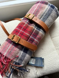 PENDLETON Vintage Dress Stewart Motor Robe Leather Carrier Blanket Tartan - Picture 1 of 3