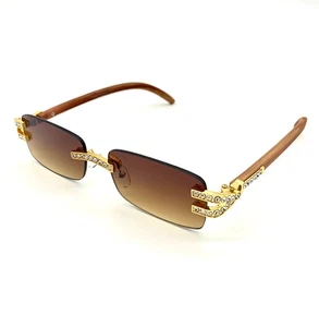 Vintage ICED-OUT Diamond Buffs Holzrahmen Hiphop Sonnenbrille/Schirme - Bild 1 von 11