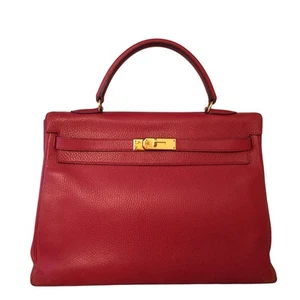 AUTHENTIC HERMES KELLY 35 RED ARDENNES LEATHER HAND BAG GHW VINTAGE - Picture 1 of 7