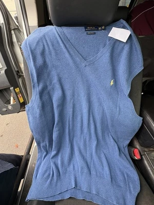 Polo Ralph Lauren Cuello en V Pima Algodón Chaleco Para Hombres XL Azul Pony Logo Foto 1 de 3