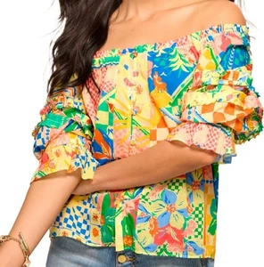 Blusa multicolor Ramy Brook Garden Lula manga abullonada talla M nueva con etiquetas $295 - Imagen 1 de 5