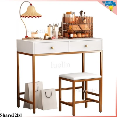 Mesa de oficina rectangular blanca de 35,4 pulgadas para computadora escritorio tocador escritorio con 2 cajones Foto 1 de 4